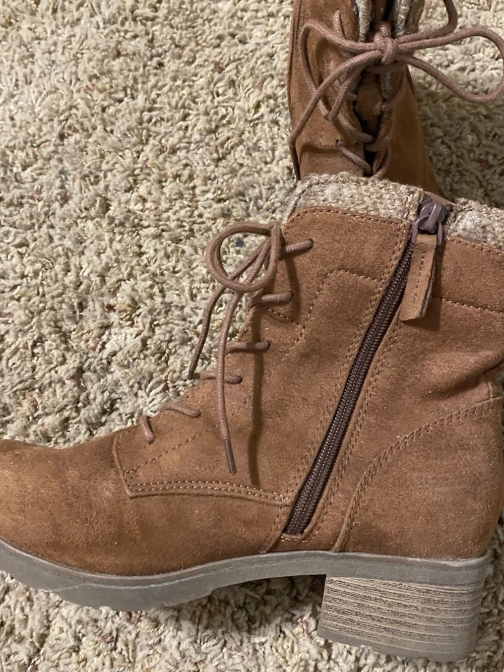Target Chestnut Brown Lace-Up Suede Ankle Boots with Knit Collar